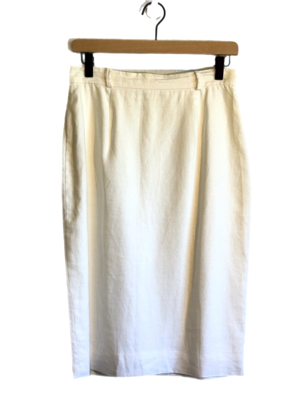 Vintage JH Collectibles Cream 100% Linen Midi Pencil Skirt 10 Classic Clean Girl